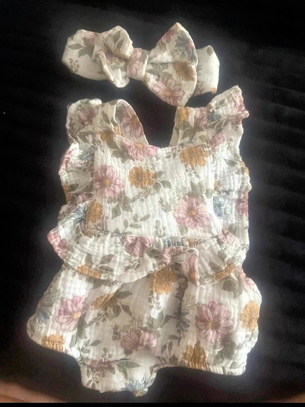 Floral Ruffle Romper in White & Pink
